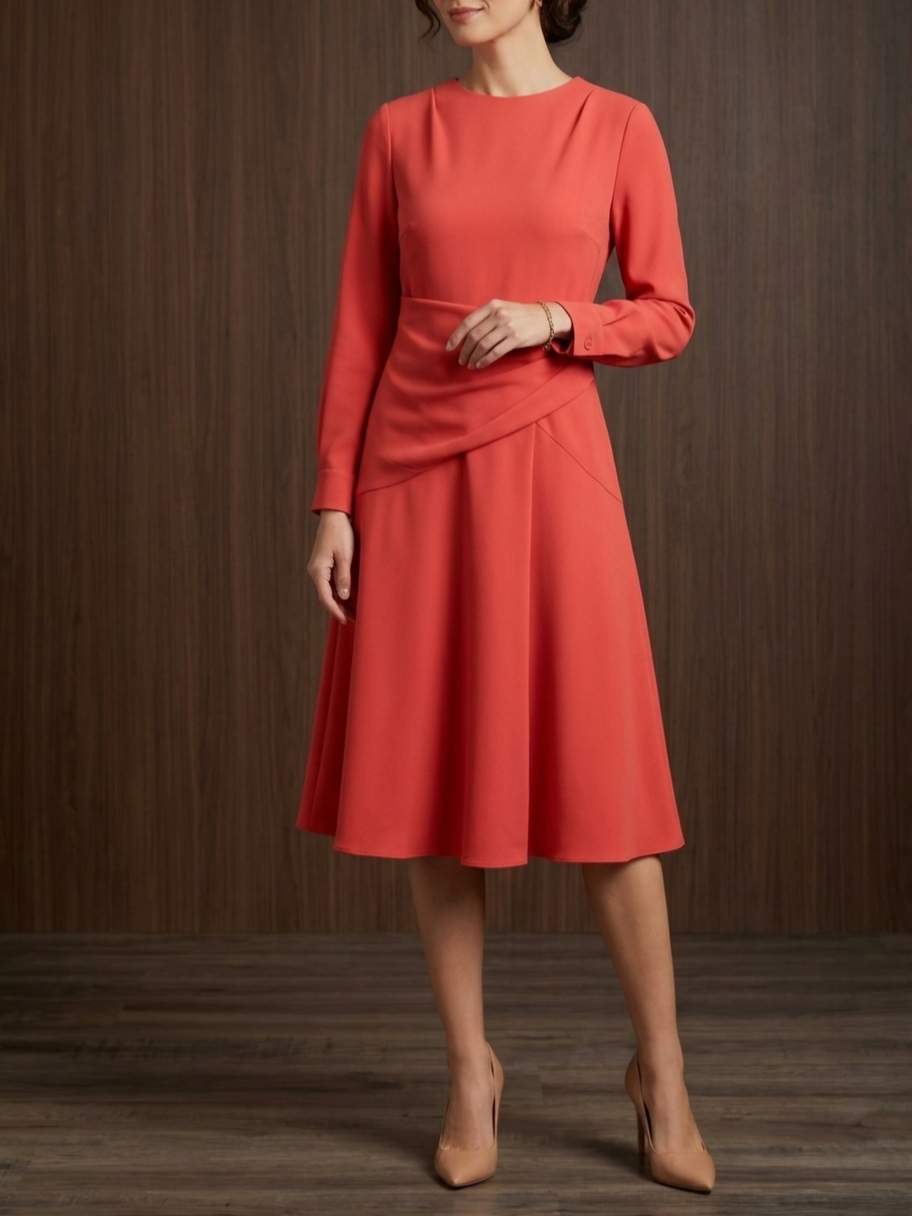 Rare THE FOLD London Oban Dress - Vintage Coral Quiet Luxury Midi Dress